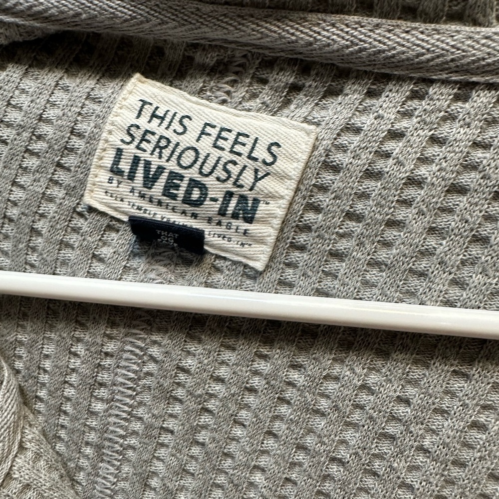 Textured Grey American Eagle Full Zip Hoodie - Picture 3 of 4
